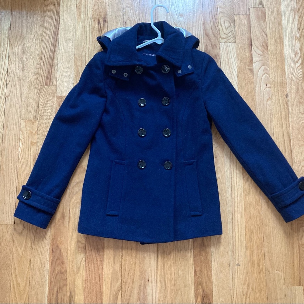 Calvin Klein Navy Blue Wool Pea Coat